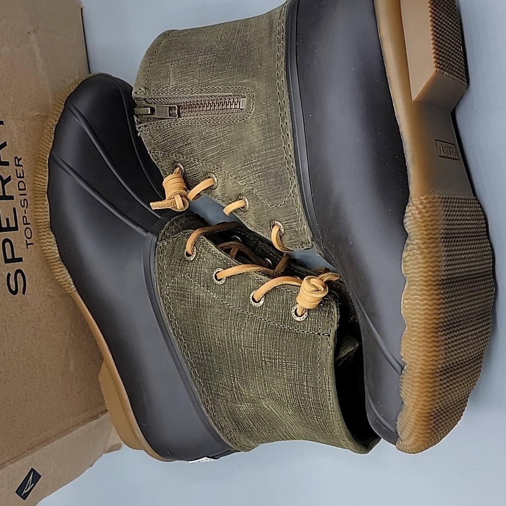 Sperry Saltwater Brown & Olive Duck Boots size 7 - Picture 3 of 11